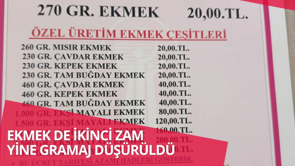 EKMEK DE İKİNCİ ZAM YİNE GRAMAJ DÜŞÜRÜLDÜ